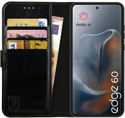 Rosso Element Geschikt voor Motorola Edge 60 | Wallet Book Case | Portemonnee Hoesje | 3 Pasjes | Magneetsluiting | Stand Functie | Zwart