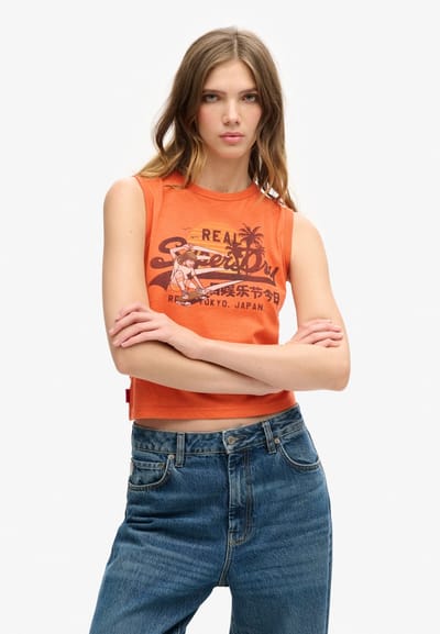 Superdry - Slimfit hemdtopje met LA vintage logo - Dames - Vesten