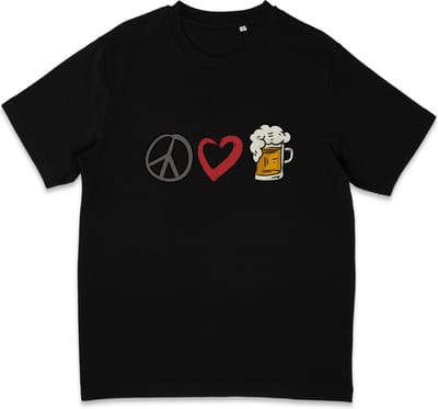 Grappig T Shirt Heren Dames - Vrede Liefde Bier - Zwart - XS