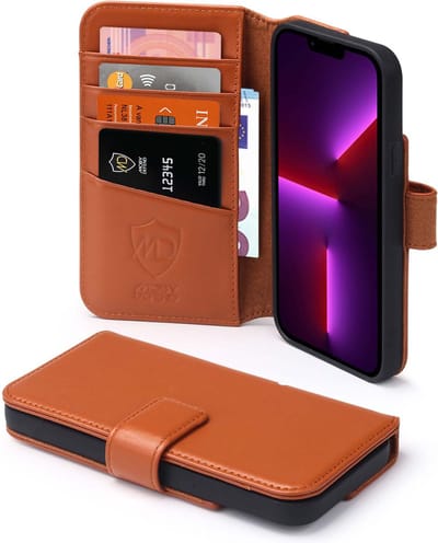 MobyDefend Hoesje - Geschikt voor iPhone 13 Pro Max - Luxe Leren Wallet Bookcase - Lichtbruin
