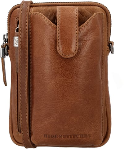 Hide & Stitches Porto Telefoontasje - Crossbody tas - Telefoon - Ritssluiting - Leer - Leren Dames Tas - Bruin
