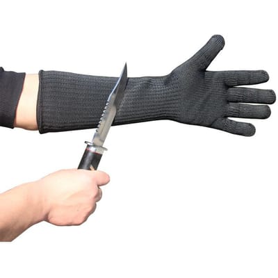 Gants Résistants aux Coupures Protection Haute Performance Niveau 5 avec Avant-bras Long Maille d'Acier Inoxydable Résistante aux Coupures noir
