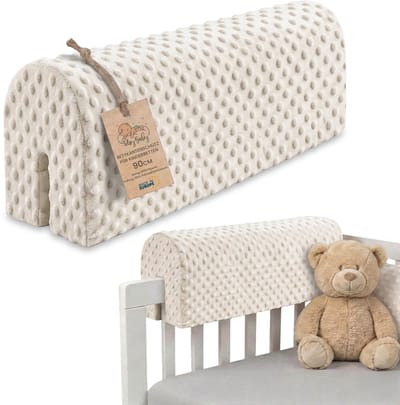 Bedrandbescherming voor kinderbedden 90 cm - bescherming voor bedframe babybed valbescherming voor boxspringbed bedrail met hoesrandbescherming kinderbabybedje Oeko-Tex Lichtbeige