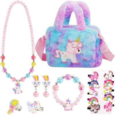 Magische Eenhoorn Cadeaus voor Meisjes - Speelgoed, Handtas, Sieradenset, Prinsessen Speelgoed - Verjaardagscadeau voor 5 Jaar - Paars, Creatief en Fantasierijk