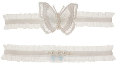 Dailygoods- Kousenband Bruiloft - Bruidskousenband - Witte Kant/Parels - 2 Stuks - Geschikt voor Dames/Meisjes - Dijbeenomtrek 40-60 cm - Bruidsaccessoire
