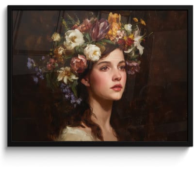 Poster in lijst - Fotolijst 80x60 cm - Posters - Portret - Vrouw - Bloemen - Posterlijst zwart - Decoratie - Wanddecoratie woonkamer - Muurdecoratie slaapkamer