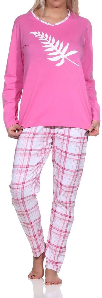 Damespyjama met lange mouwen in leuke kleuren met ruitmotief