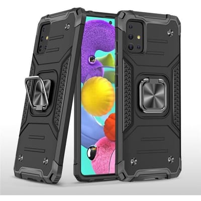 Hoesje - Samsung - Galaxy A51 - Dubbellaags Versterkt - Schokbestendig - Ring Standaard zwart