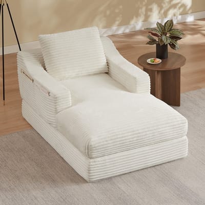OKWISH Loungestoel 1-Zits - Uitschuifbaar Tot Logeerbed Met Dubbellaags Ontwerp - Voor Woonkamer Of Slaapkamer - Schuim - Wit