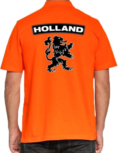 Koningsdag poloshirt / polo t-shirt Holland met grote zwarte leeuw oranje heren - Koningsdag kleding/ shirts S