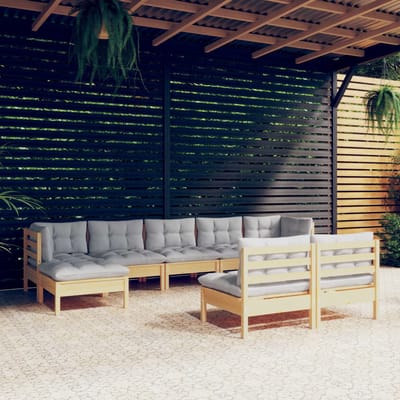 vidaXL - 9-delige - Loungeset - met - grijze - kussens - grenenhout