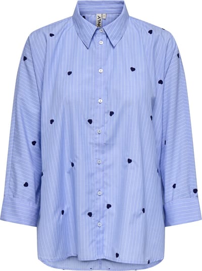 Only blauwe dames blouse   Punt kraag   Oversized fit   Hartjes patroon   Knoopsluiting   Lange mouw Blauw XL