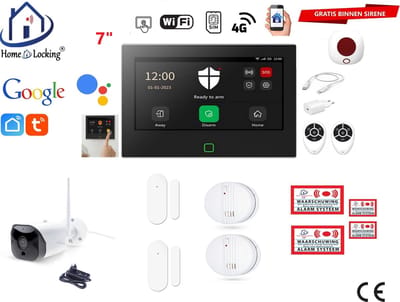Draadloos / bedraad alarmsysteem met 7-inch touchscreen voor woning/camper/boot/caravan werkt met wifi en sim kaart en met spraakgestuurde apps. (Nederlands of Frans stem en tekst). ST01B-29