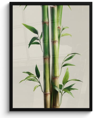 Poster in lijst - Fotolijst 60x80 cm - Posters - Bamboestengels - Sierlijk - Groen - Posterlijst zwart - Decoratie - Wanddecoratie woonkamer - Muurdecoratie slaapkamer