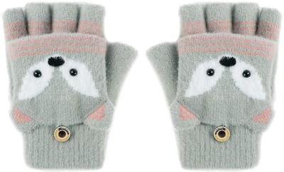 Dailygoody - Wanten met knoopklep - Winterhandschoenen - Vingerloos en warm - One size - Pluche voering - Geschikt voor kinderen van 4 tot 8 jaar