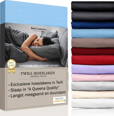Bed Couture - Hoeslaken van 100% Katoen - Eenpersoons 100x200cm - Hoekhoogte 30cm - Ultra Zacht en Duurzaam - Hemelsblauw