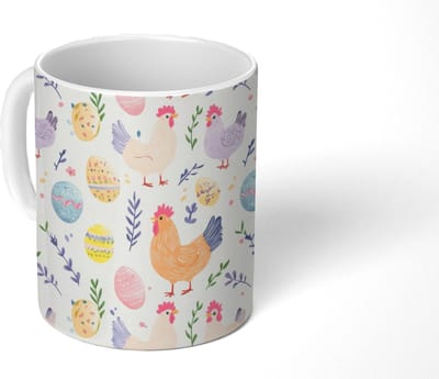 Mok - Koffiemok - Patroon - Kip - Paaseieren - Mokken - 350 ML - Beker - Koffiemokken - Theemok