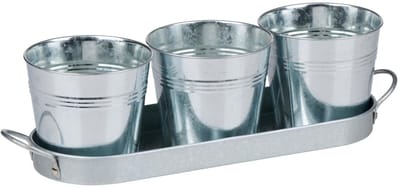 Kinzo Bloempot Set met 3 Metalen Bloempotten - Zinken Bloempot met Plantenpot met Tray - Kruidenpotjes Voor Bloempot Binnen - Ca. 34 X 10,5 cm