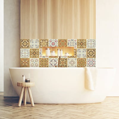 Zelfklevende tegelmuurstickers voor keuken en badkamer - 24 cementtegelstickers, Azulejos Bonifacio - 24 stickers, 10x10cm
