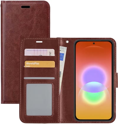 Hoesje - Met Pasjeshouder - Geschikt voor Samsung Galaxy A27 - Luxe Bookcase Portemonee - Flip Case - Kunstleer Book Case - Flipcase - Book Cover - Walletcase - Portemonneehoes - Bruin