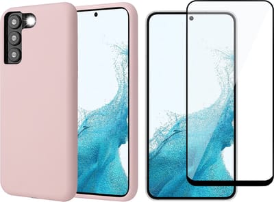 Hoesje geschikt voor Samsung Galaxy S22 - Matte Back Cover Microvezel Siliconen Case Hoes Roze - Full Tempered Glass Screenprotector
