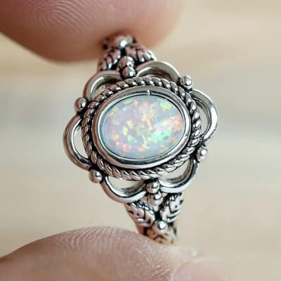 Bague de doigt esthétique style vintage Huitan pour femme, accessoires de fête d'anniversaire avec opale simulée, bijoux de fête rétro 8 gray