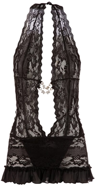 Cottelli Collection – Erotische Jurk met Open Voorzijde met Strass Elementen en Open Kruis – Maat M - Zwart