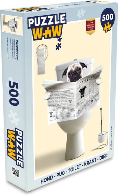 Puzzel Hond - Pug - Toilet - Krant - Dier - Legpuzzel - Puzzel 500 stukjes