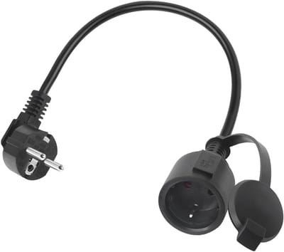 Hoekstekkerverlengkabel 90° voor Buiten - Geaarde Stekker, IP44 Waterdicht, 16A/250V, Zwart, 0,3m