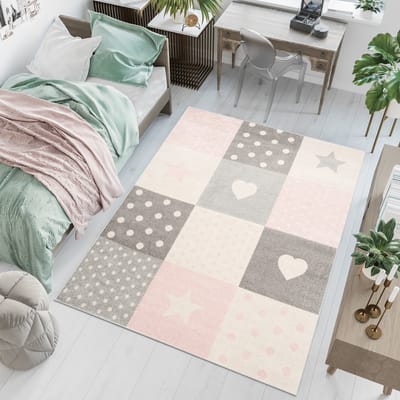 Tapiso Lazur Vloerkleed Beige Roze Tiener Kinderkamer Tapijt Maat- 80x150