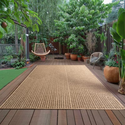 Timber Style Buitenkleed – Indoor & Outdoor, Jute-Look Vloerkleed, Weerbestendig, Tuin, Balkonkleed - Beige