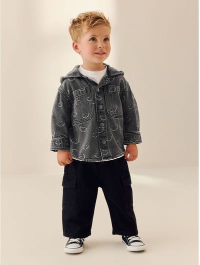 Next - Jongens - Denim overshirt met capuchon - Grijs