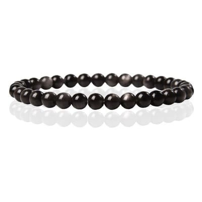 6mm Memphis Natuursteen Armband - Silver Obsidian