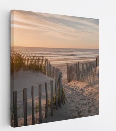 Saammp Canvas Schilderij - Zonsopgang - Strand en Zee - Duinen - 20x20 - Foto op canvas - Wanddecoratie - muurdecoratie Woonkamer - Slaapkamer decoratie - Canvas Print
