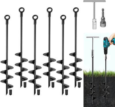 Grondankers 6 stuks - Metalen ankers - Vastzetten buiten - Zware spiraalvorm - 457 cm lengte - Zwart