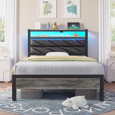 Twinsize Bedframe met Oplaadstation en Opbergruimte - Geluidsvrij en Eenvoudig te Monteren