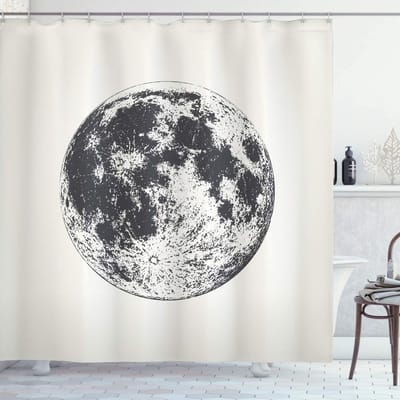 ABAKUHAUS Volle maan douchegordijn – 175x180 cm – maanillustratie – donkergrijs