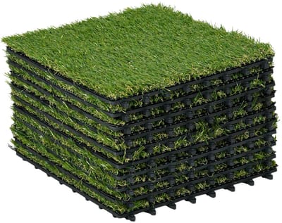 JOYNEXTBUY Kunstgras Tegelset 10 Stuks - Kunstgras Kliktegels 30 x 30cm - Onderhoudsvriendelijke Grasmat voor Buitenruimte - Groen