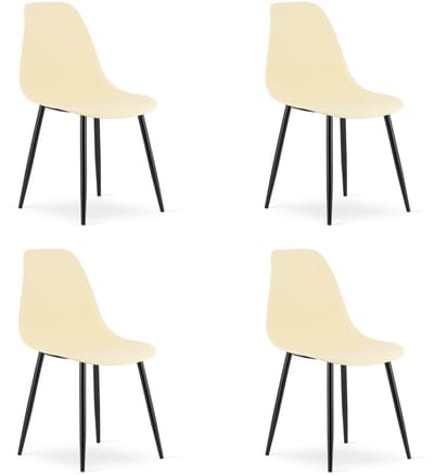 Set van 4 Stoelen WAT – Crème, Zwarte Metalen Poten, Kunststof Zitting – Modern en Ergonomisch – Geschikt voor Eetkamer, Woonkamer, Keuken, Thuiswerkplek, Kantine en Wachtruimte – Eenvoudige Montage