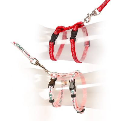 Duvo+ Kat Wandelset Witte Bollen Zwart/Rood 20-35cm / 10mm - 125cm