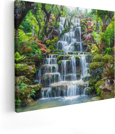 Artaza Canvas Schilderij Bos - 50x40 cm - Wanddecoratie Waterval - Muurdecoratie Botanisch - Kamer Accessoires