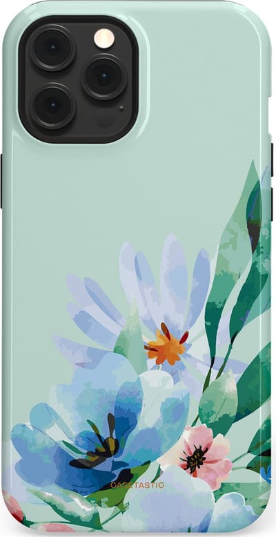 Casetastic hoesje geschikt voor Apple iPhone 12 Pro Max - MagSafe - Dubbellaagse bescherming - Lente schildering - Fashion Case - Lichtgrijs Lichtblauw Mintgroen