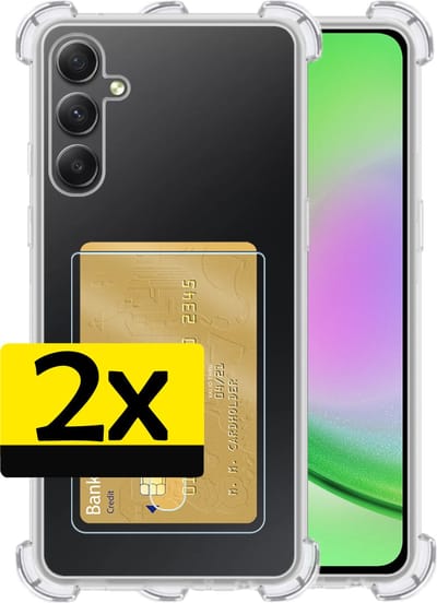 Hoesje - 2 Stuks - Geschikt voor Samsung Galaxy A34 - Met Pashouder en Kaarthouder - Telefoon Hoes Shockproof - Siliconen Case - Back Cover - Shock Proof - Pasjes Houder - Telefoonhoesjes - Transparant