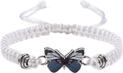 Trendy grijze vlinder armband - Klassieke wit gevlochten touw armband voor dames en heren - Handgemaakte verstelbare armband - Minimalistische armband als stijlvol cadeau