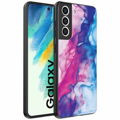 Geschikt voor Samsung Galaxy S21 FE Telefoonhoesje met Roze Blauw Marmer Opdruk - TPU Backcover Case Rose Blue Marble Design - Smartphonica geschikt voor Samsung Galaxy S21 FE