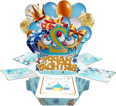 Solidchoice - 3D Pop-Up Verjaardagskaart voor Tweejarige Jongens