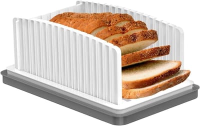 Broodsnijder Gids - Brood Snijhulp - Gelijkmatig Brood Snijden - Opvouwbaar Met Kruimellade - 6 Breedte Opties - Wit
