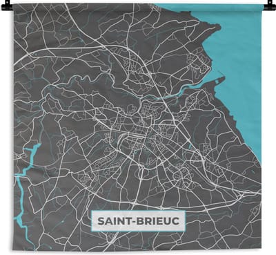 Wandkleed - Wanddoek - Saint-Brieuc - Frankrijk - Stadskaart - Kaart - Plattegrond - 180x180 cm - Wandtapijt