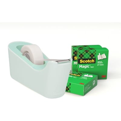 Plakbandhouder Scotch C18 mint + 4 rollen magic tape 19mmx33m
