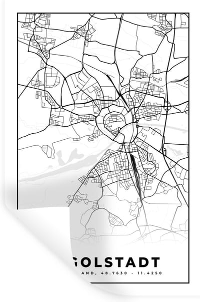 Muurstickers - Sticker Folie - Ingolstadt - Plattegrond - Kaart - Stadskaart - 20x30 cm - Plakfolie - Muurstickers Kinderkamer - Zelfklevend Behang - Zelfklevend behangpapier - Stickerfolie